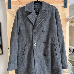 Claiborne Men's Wool Charcoal Plaid Pea Coat